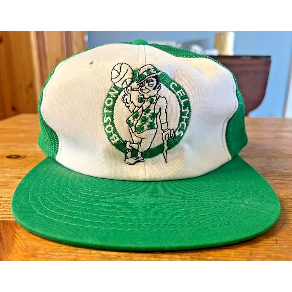 Vintage Boston Celtics Snapback Baseball Hat Twins NBA Mesh Back White Front